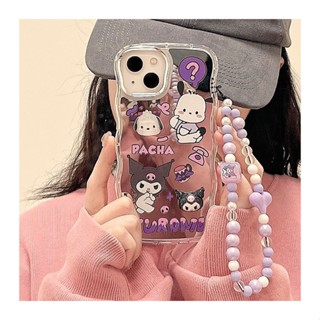 เคสโทรศัพท์มือถือ ซิลิโคน กันกระแทก ลายการ์ตูนสุนัขคุโรมิน่ารัก พร้อมกระจก และสายโซ่คล้อง สีม่วง สําหรับ Iphone 13promax 14 12pro 11 14promax