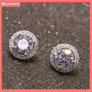 【 Bluelans 】ต่างหูสตั๊ด ประดับเพทาย ทรงกลม สีเงิน หรูหรา เครื่องประดับแฟชั่น สําหรับผู้หญิง