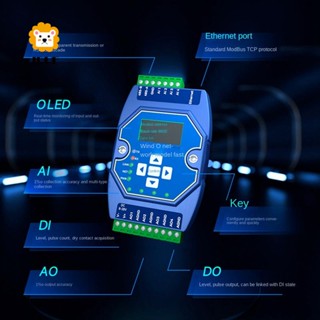 โมดูลเครือข่าย 4 ทาง รีโมตคอนโทรล Modbus TCP I/P 4AI+4AO 0-20MA RJ45 RS485 Modbus Gateway OLED