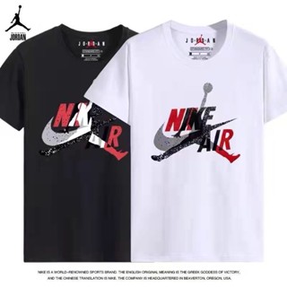 Nike100%aj เสื้อยืดลําลอง แขนสั้น คอกลม พิมพ์ลายโลโก้ ขนาดใหญ่ แฟชั่นสําหรับผู้ชาย และผู้หญิง เหมาะกับการเล่นกีฬาบาสเก็ตบอล