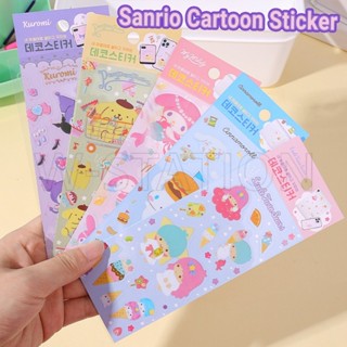 Kawaii สติกเกอร์ใส ลายการ์ตูนอนิเมะ Sanrio Cinnamoroll Kuromi Melody มีกาวในตัว กันน้ํา สําหรับตกแต่งสมุด DIY