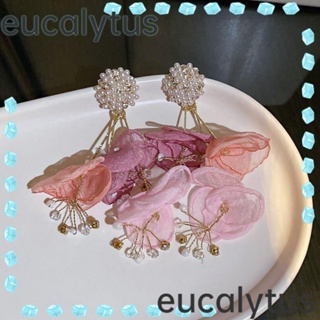 Eucalytus1 ต่างหูสตั๊ด ประดับพู่ ลายดอกไม้ สไตล์วินเทจ สําหรับผู้หญิง