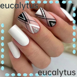 Eucalytus1 เล็บปลอม ขอบสีขาว สไตล์ฝรั่งเศส DIY 24 ชิ้น