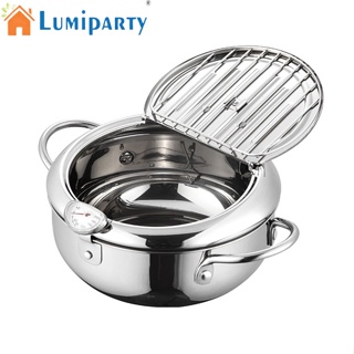 Lumiparty หม้อทอดไร้น้ํามัน สเตนเลส 304 สไตล์ญี่ปุ่น พร้อมฝาปิด และอุณหภูมิ