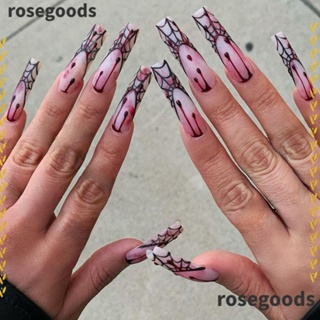 Rosegoods1 เล็บปลอม แบบยาว หัวเหลี่ยม กันน้ํา สําหรับตกแต่งเล็บ ฮาโลวีน