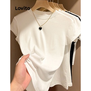 Lovito เสื้อยืดลําลอง เรียบง่าย สําหรับผู้หญิง LNE18050 (สีขาว)