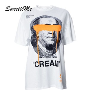 Sweeticme เสื้อยืดลําลอง แขนสั้น คอกลม พิมพ์ลาย ทรงหลวม เข้ากับทุกการแต่งกาย แฟชั่นสําหรับสตรี 2023