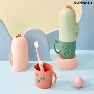 (super) 2 in 1 กล่องเก็บแปรงสีฟัน ABS กันน้ํา ลายการ์ตูนกระบองเพชร น่ารัก สําหรับห้องน้ํา