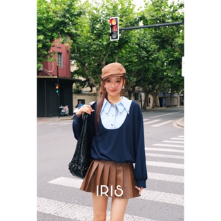 [สินค้าลิขสิทธิ์แท้] IRIS BOUTIQUE IS2023YD59 Baikal blue top-brown skirt เสื้อคลุมแขนยาว เสื้อผ้าแฟชั่นผู้หญิง กระโปรง