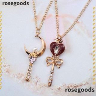 Rosegoods1 สร้อยคอ จี้ไม้กายสิทธิ์คริสตัล โลหะ รูปอนิเมะเซเลอร์มูนน่ารัก DIY สําหรับแต่งคอสเพลย์