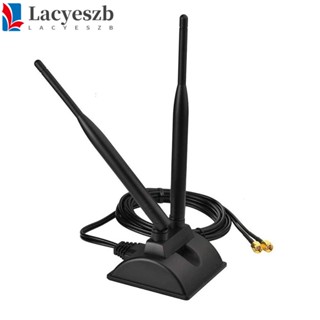 Lacyeszb อะแดปเตอร์เสาอากาศเราเตอร์ WiFi เสาอากาศคู่ RP-SMA ตัวผู้ พร้อมเสาอากาศขยาย SMA