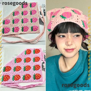 Rosegoods1 ที่คาดผมสตรอเบอร์รี่ เครื่องประดับผม ผ้าโพกหัวถัก ที่คาดผม