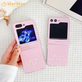 Wenwen เคสโทรศัพท์มือถือ ลายเด็กผู้หญิงสวย สีชมพู สําหรับ Samsung Z Flip5 Z Flip4 Z Flip3 (สามชิ้น)