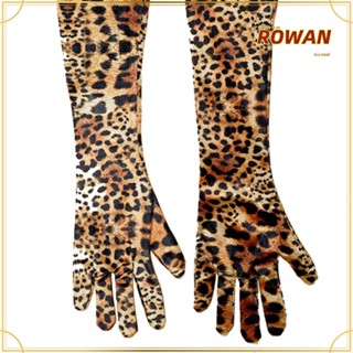 Rowans ถุงมือยาว ผ้ากํามะหยี่ พิมพ์ลายเสือดาว สไตล์พังก์ สีทอง แฟชั่น สําหรับงานปาร์ตี้ คลับ