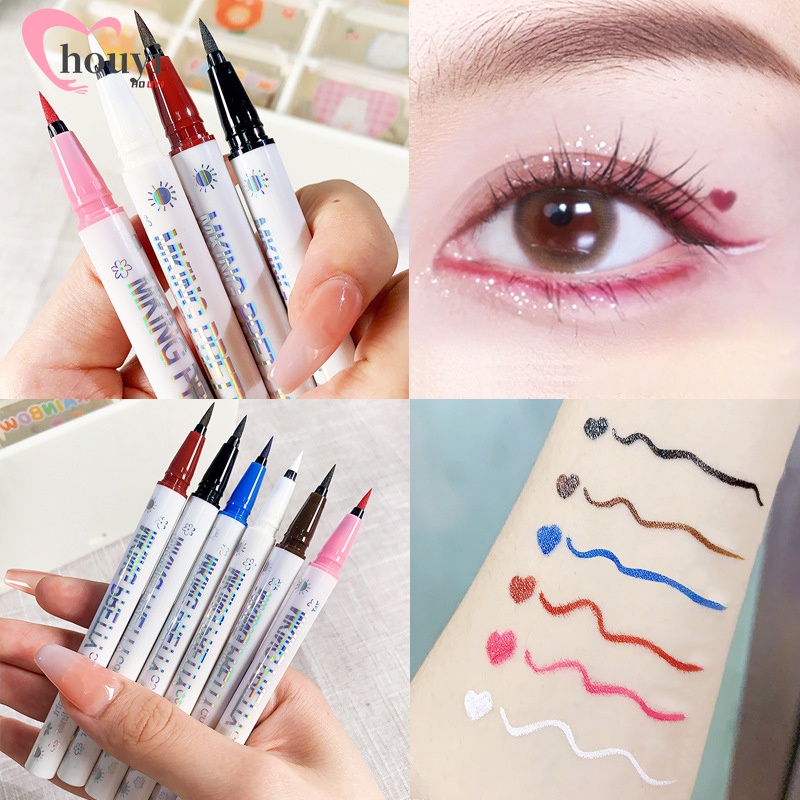 [ร้อน]ปากกาเขียนขอบตากันน้ําติดทนนาน / ดินสอเขียนขอบตาแบบน้ํา 5 สี / เครื่องสําอางแต่งหน้า / สีสันเคลือบสีฟ้าสีชมพูสีน้ําตาลสีดําแห้งเร็วอายไลเนอร์ส