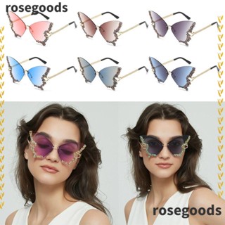 Rosegoods1 แว่นกันแดด ผีเสื้อ วินเทจ ขนาดใหญ่ เพชร วิบวับ แว่นกันแดด