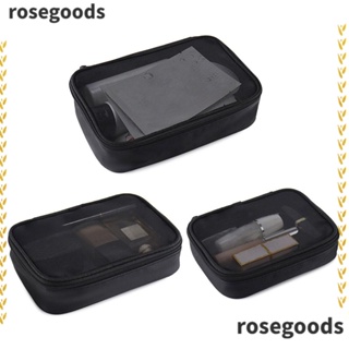 Rosegoods1 กระเป๋าเครื่องสําอาง มีซิป สีพื้น สําหรับผู้หญิง