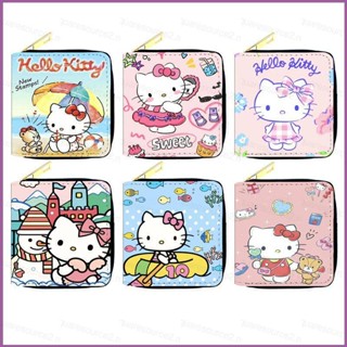 SANRIO Sq2 กระเป๋าสตางค์ใบสั้น ลายการ์ตูน Hello Kitty น่ารัก มีซิป ใส่บัตรได้หลายใบ สําหรับนักเรียนหญิง