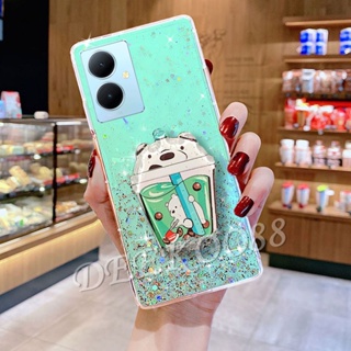 พร้อมส่ง เคสโทรศัพท์มือถือ ลายหมีน่ารัก พร้อมขาตั้ง ระยิบระยับ สําหรับ VIVO Y27 Y36 Y78 Y02T Y02A 5G 4G 2023 VIVOY27 VIVOY36 VIVOY78