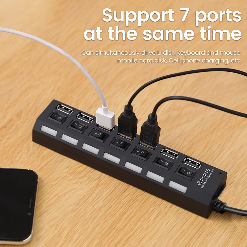 Elough อะแดปเตอร์ฮับ USB 2.0 4/7 พอร์ต ความเร็วสูง พร้อมสวิตช์
