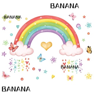 Banana1 สติกเกอร์พีวีซี ลายสายรุ้งน่ารัก กันน้ํา ลอกออกได้ หลากสี สําหรับติดตกแต่งผนังห้องเด็ก