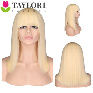 Taylor1 วิกผมบ๊อบสั้น สีน้ําตาล คุณภาพสูง สีชมพู เครื่องประดับผม สีขาว สีดํา ทนความร้อน บทบาทสมมติ ปาร์ตี้ฮาโลวีน สําหรับผู้หญิง