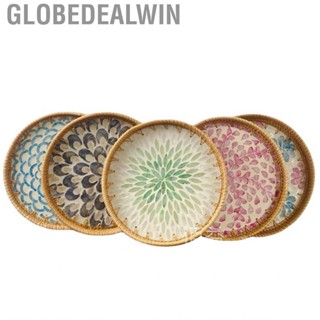 Globedealwin Rattan Woven Serving Tray  Fruit  Natural Shells Decorative for Coffee Table