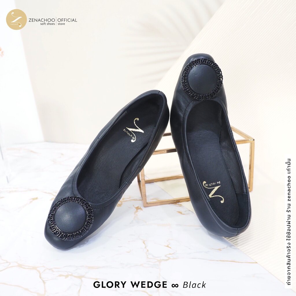 ทรงปกติ:เปลี่ยนไซส์ได้-ไม่รับคืน Zenachoo รุ่นขายดี Glory ส้นเตารีดสูง 2นิ้ว เสริมส้นด้านใน รองเท้าหนังแกะแท้
