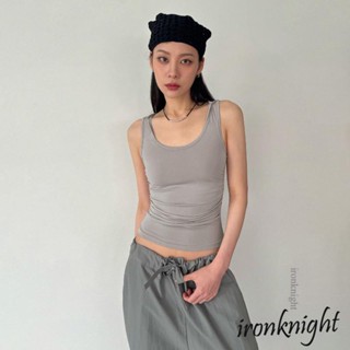 Ironknight- เสื้อฮู้ด แขนกุด สีพื้น แฟชั่นฤดูร้อน สําหรับผู้หญิง