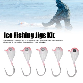 Fishi 5 PCS Ice Fishing Jigs Kit Outdoor Perch Hooks Winter Lures Pink 5MM