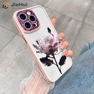 Jiehui เคสโทรศัพท์มือถือ ลายดอกไม้ ดอกโบตั๋น สีม่วง แฟชั่น สําหรับ iPhone 13 13 Pro 13 Pro Max ZY256