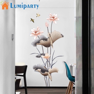 Lumiparty สติกเกอร์วอลเปเปอร์ติดผนัง ลายดอกไม้ ดอกบัว สไตล์จีน มีกาวในตัว สําหรับตกแต่งบ้าน ห้องนอน ห้องนั่งเล่น