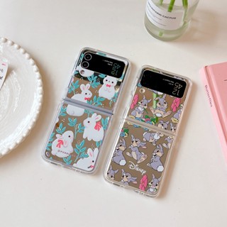 เคสโทรศัพท์มือถือแบบกระจกแข็ง กันกระแทก ลายการ์ตูนกระต่ายน่ารัก สําหรับ Samsung Galaxy Z Flip 4 5G Z Flip 3