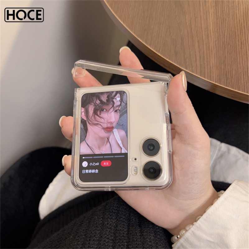 ซอส 360° เคสโทรศัพท์มือถือแบบใส ฝาพับ กันกระแทก สีพื้น แฟชั่น สําหรับ OPPO Find N2 flip N3flip 5G findn2 n3