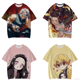 Cool เสื้อยืดแขนสั้น พิมพ์ลายอนิเมะ Demon Slayer Tanjirou Nezuko Agatsuma 3D โอเวอร์ไซซ์ แฟชั่นสําหรับผู้ชาย และผู้หญิง