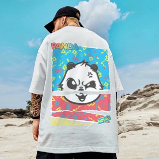 M-8XL Summer tide brand Hong Kong style cartoon panda print short-sleeved T-shirt men and women trend personality o_02