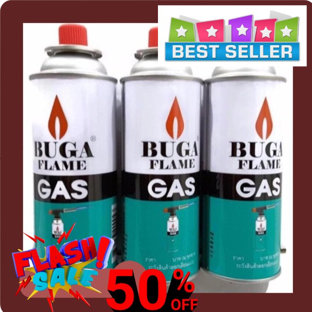 ๊แก๊สเติมไฟแช็ค BUGA FLAME GAS (จุกแดง สำหรับหัวพ่นแก๊ส เตาปิคนิค เตาสนามออกแคมปิ้ง)