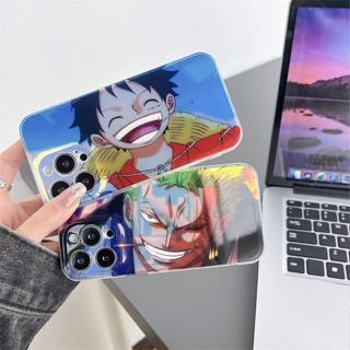 เคสแข็ง สำหรับ ไอโฟน iPhone 14 Pro Max iPhone 13 Pro Max iPhone 12 Pro Max iPhone 11 Cartoon วันพีซ One Piece Luffy ลูฟี่ &amp; Zoro โซโร่ Laser Design Hard Case