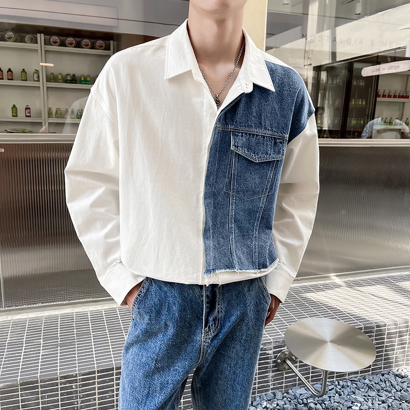เสื้อเชิ้ตยีนแขนยาว สองชิ้น สําหรับผู้ชาย