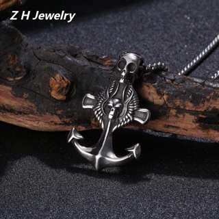 [Z H Jewelry] สร้อยคอสเตนเลส จี้หัวกะโหลก สมอเรือ สไตล์พังก์ วินเทจ ฮิปฮอป ปาร์ตี้ เครื่องประดับ สําหรับผู้ชาย