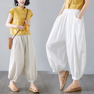 Cotton and linen artistic womens pants loose casual nine-point wide-leg pants linen lantern pants