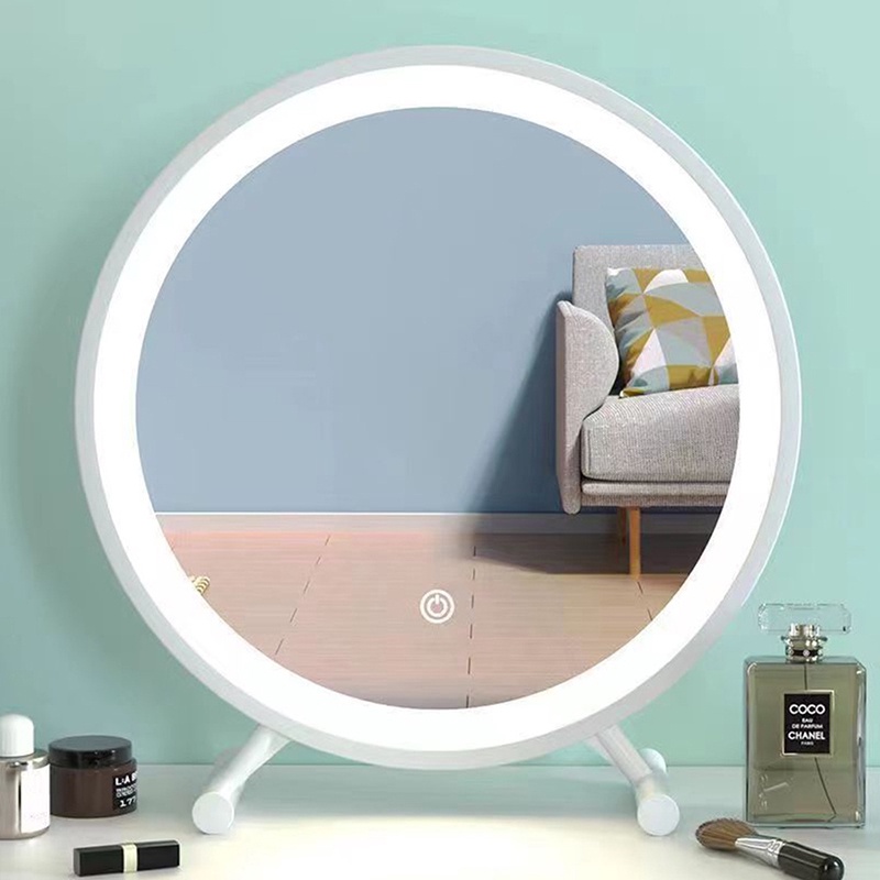 below99 กระจกโต๊ะเครื่องแป้ง กระจกตั้งโต๊ะ แต่งหน้ามีไฟ LED ปรับได้3สี รุ่น 2147