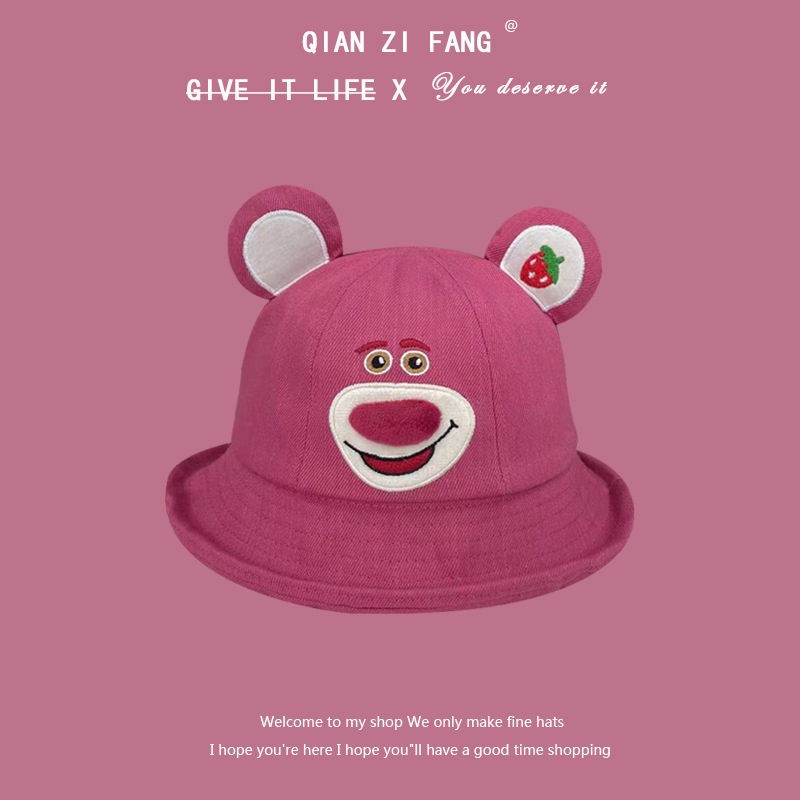Gt2 Lotso หมวกบังแดด กันแดด กันลม ระบายอากาศ ลายหมีสตรอเบอร์รี่ เหมาะกับฤดูใบไม้ผลิ ฤดูร้อน กลางแจ้ง