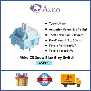 Akko CS Snow Blue Grey Switch 5 Pin 43gf สวิตช์เชิงเส้น เข้ากันได้กับแป้นพิมพ์เชิงกล MX