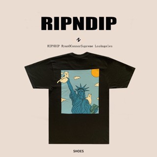 ripndip bitch cat Liberty round neck short-sleeved T-shirt middle finger cat loose men and women couple tops