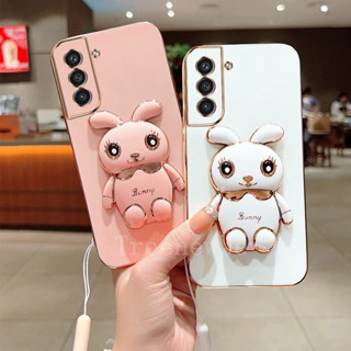 เคสโทรศัพท์มือถือ ป้องกันเลนส์กล้อง ลายกระต่าย พร้อมขาตั้ง สําหรับ Samsung S23 S22 S21 S20 Plus Ultra FE