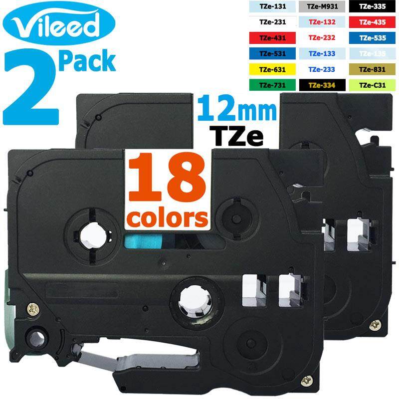 Vileed 2 แพ็ค 12 มม.Tze เทปฉลากสําหรับ Brother P-Touch เครื่องพิมพ์ Tze-131 Tze-231 Tze231 Tze 233 T
