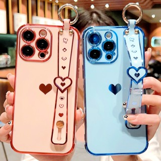 เคสโทรศัพท์มือถือนิ่ม ลายหัวใจ หรูหรา พร้อมสายคล้องมือ สําหรับ iPhone 14 13 Pro Max 14 7 8 Plus