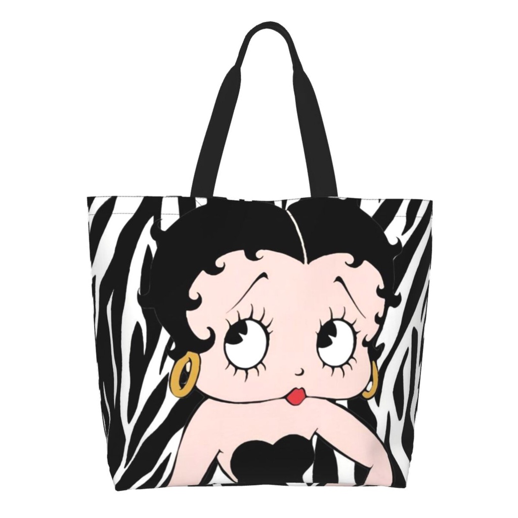 กระเป๋าสะพายไหล่ กระเป๋าช้อปปิ้ง พิมพ์ลาย Betty Boop น่ารัก แบบพกพา แฟชั่นสําหรับผู้หญิง
