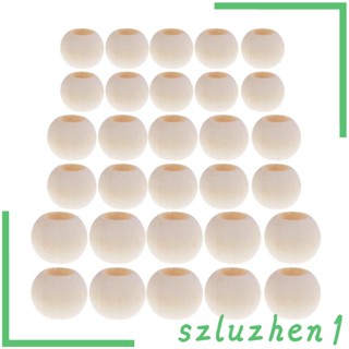 [Szluzhen1] ลูกปัดไม้ธรรมชาติ ทรงกลม รูขนาดใหญ่ สําหรับทําเครื่องประดับ DIY 30 ชิ้น